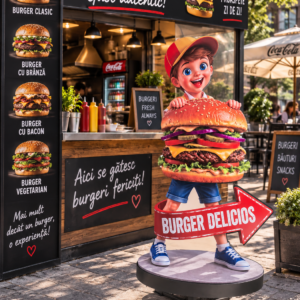 FIGURĂ PUBLICITARE – BĂIAT CU UN BURGER URIAȘ
