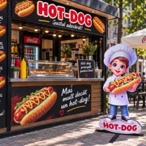 FIGURĂ PUBLICITARE – BĂIAT BUCĂTAR CU UN HOT DOG MARE